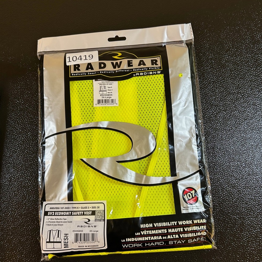 Radwear Hi Vis Safety Vest Work Wear Reflective 2 Pockets Hook Loop Mens 3XL